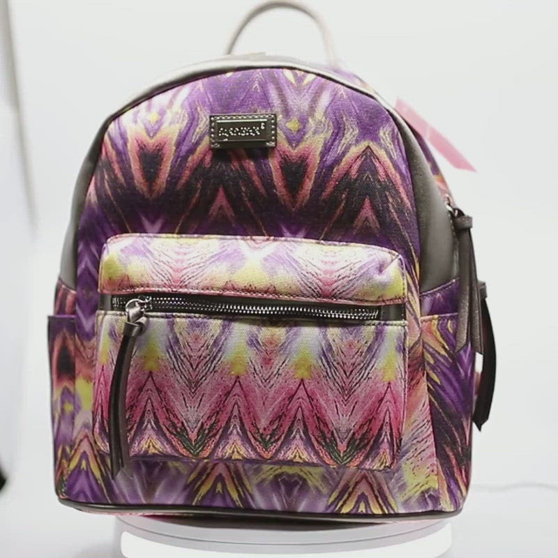 Rucsac Dama din Material Textil si Piele Ecologica, Print Abstract Purple