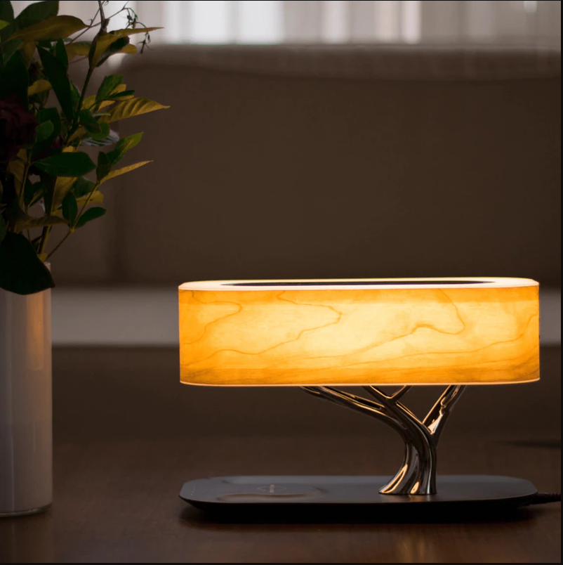 Lampa LED cu Difuzor Bluetooth Incorporat, Incarcare Wireless Smartphone si Panou Touch
